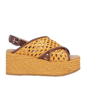 Casadei Marigold Woven Platform Chunky Sandals Designer Cork Footbed Sz 37